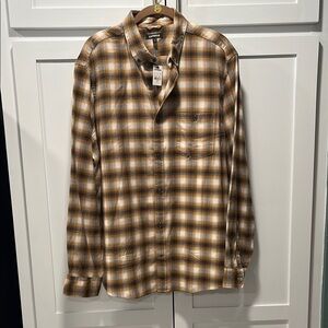 Express Brown and Yellow Casual Button Down Shirt